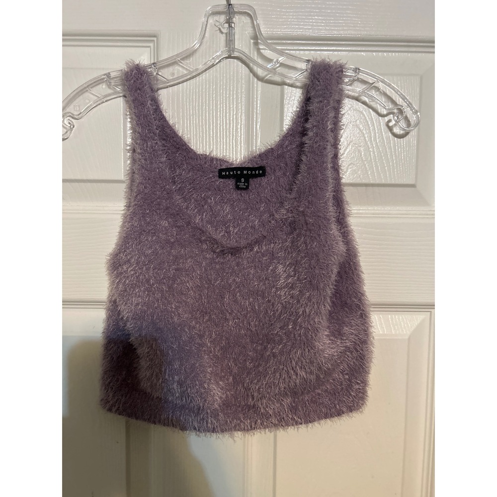 Haute Monde Purple Fuzzy Eyelash Knit Crop Tank Top HMST037 Small‎